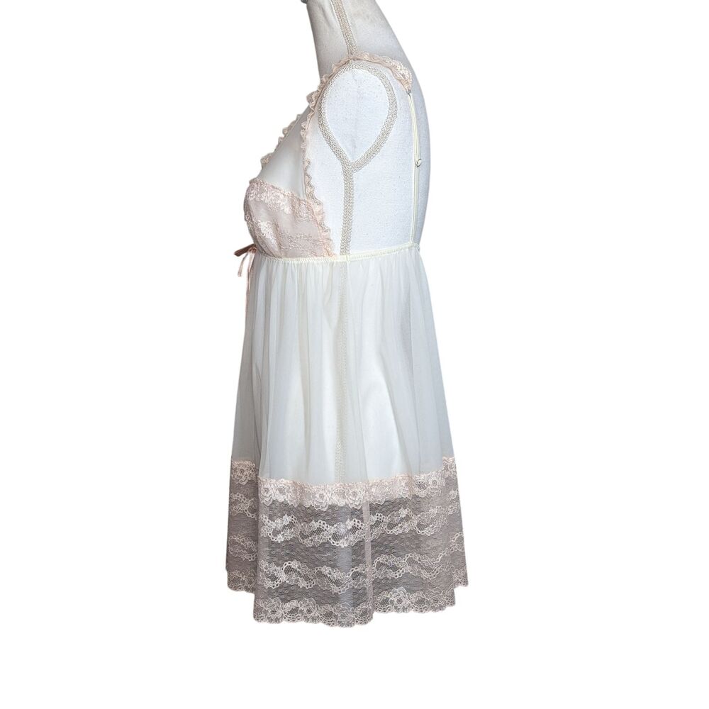 Y2K Victoria's Secret Babydoll Nightie Lingerie Sz L Sheer White Peach Coquette - Picture 10 of 10